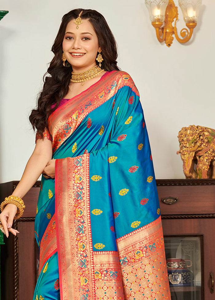 Sky Blue Spun Silk Saree With Blouse Piece