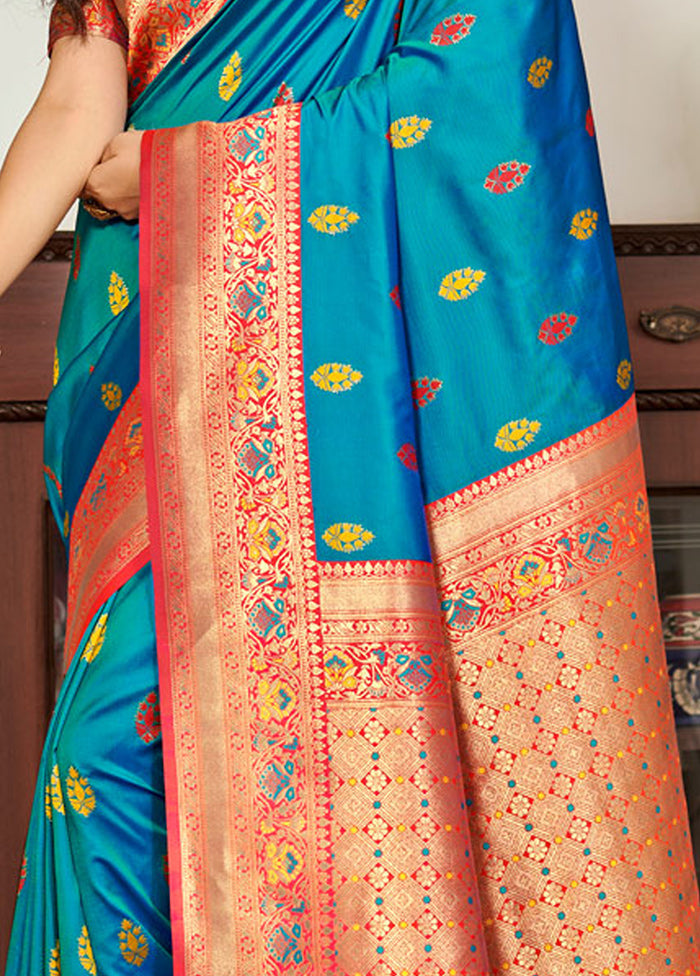 Sky Blue Spun Silk Saree With Blouse Piece