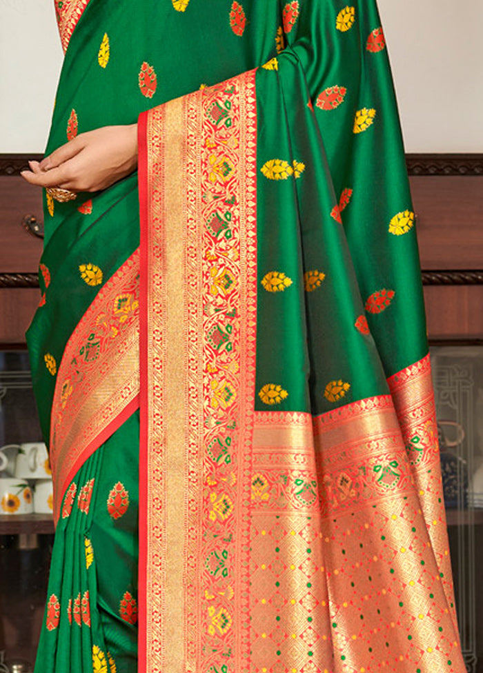 Green Spun Silk Saree With Blouse Piece