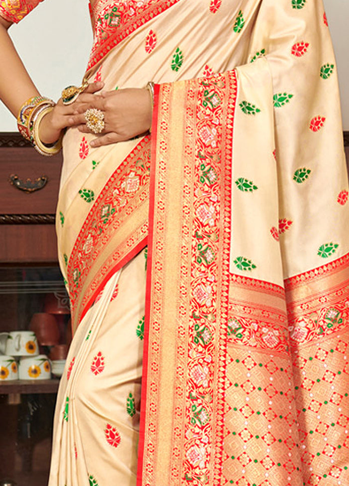 Cream Spun Silk Saree With Blouse Piece