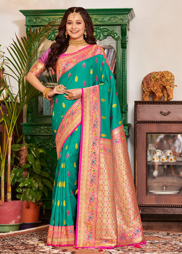 Sea Green Spun Silk Saree With Blouse Piece