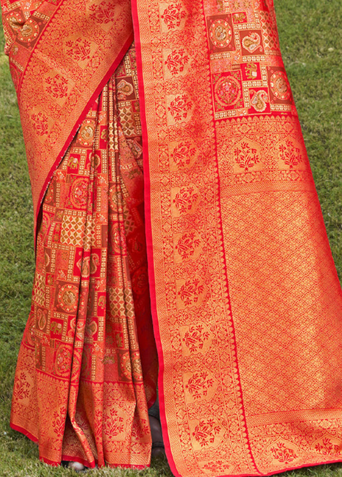 Red Dupion Silk Saree With Blouse Piece