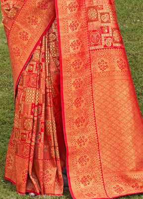 Red Dupion Silk Saree With Blouse Piece