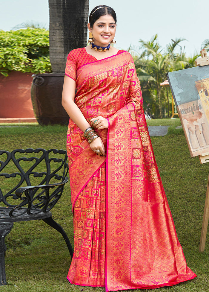 Magenta Dupion Silk Saree With Blouse Piece