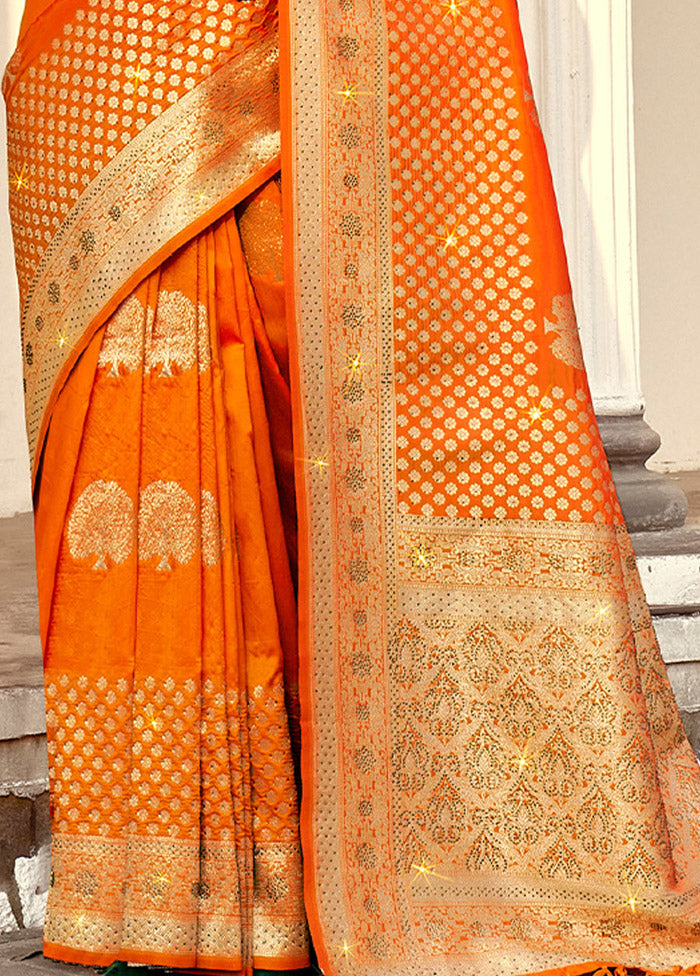 Orange Spun Silk Saree With Blouse Piece