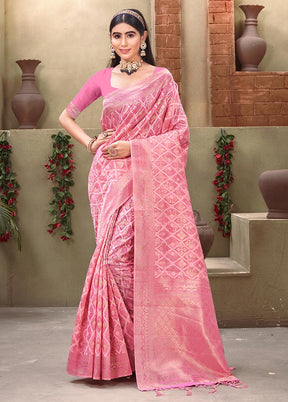 Pink Cotton Saree With Blouse Piece