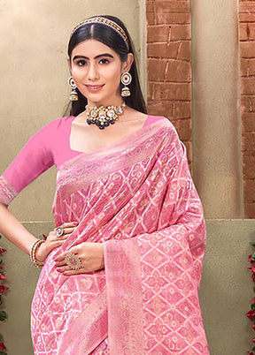 Pink Cotton Saree With Blouse Piece