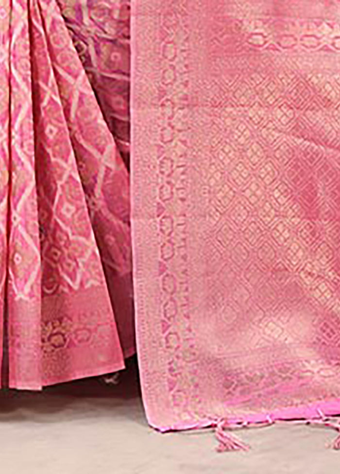 Pink Cotton Saree With Blouse Piece