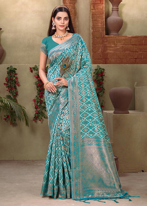 Sky Blue Cotton Saree With Blouse Piece