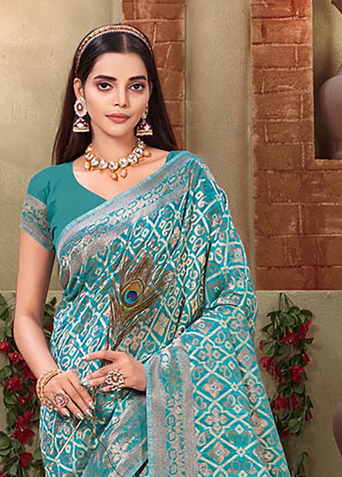 Sky Blue Cotton Saree With Blouse Piece