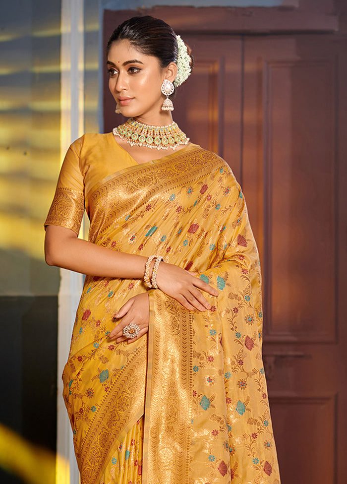 Mustard Spun Silk Saree With Blouse Piece