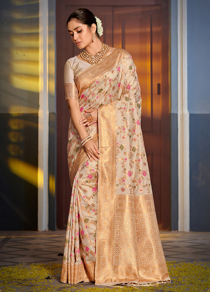 Cream Spun Silk Saree With Blouse Piece