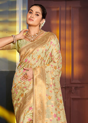 Light Green Spun Silk Saree With Blouse Piece