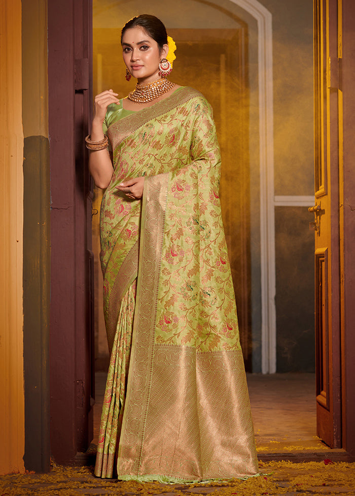 Light Green Spun Silk Saree With Blouse Piece