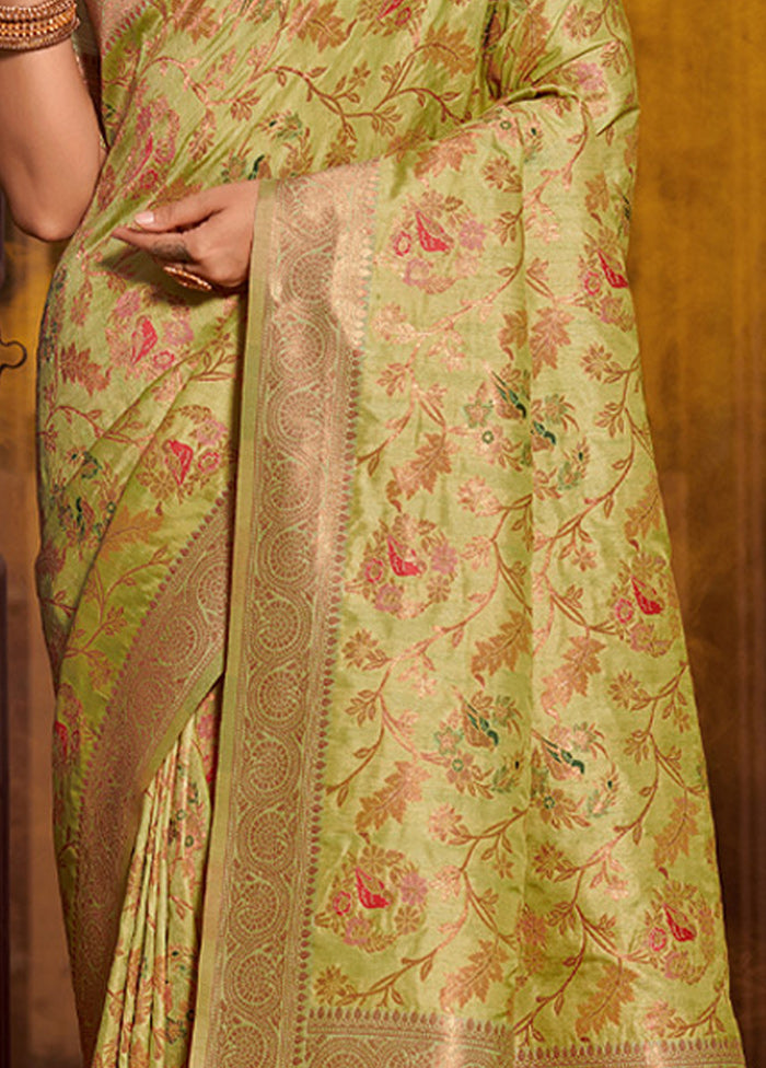 Light Green Spun Silk Saree With Blouse Piece