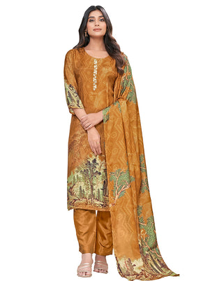 2 Pc Brown Readymade Silk Kurti Set