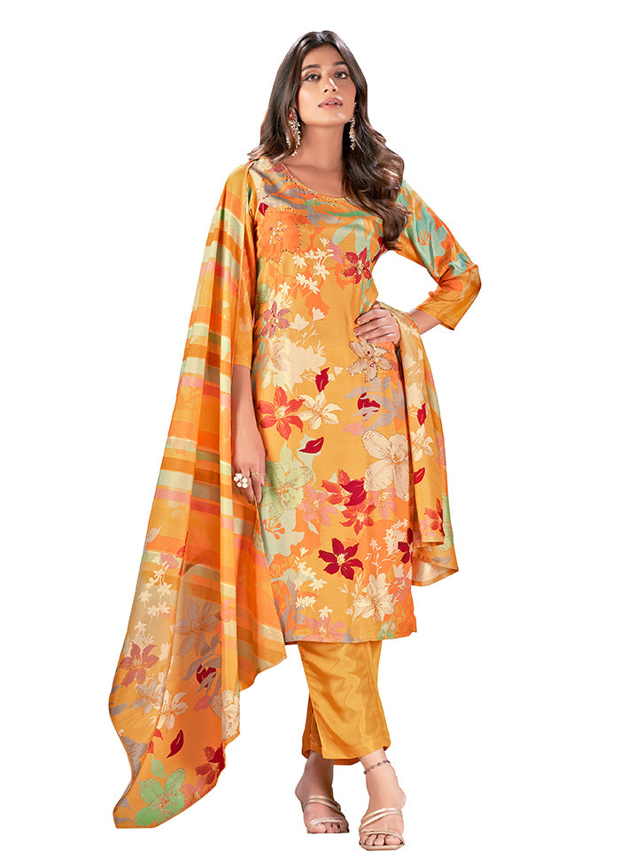 2 Pc Yellow Readymade Silk Kurti Set