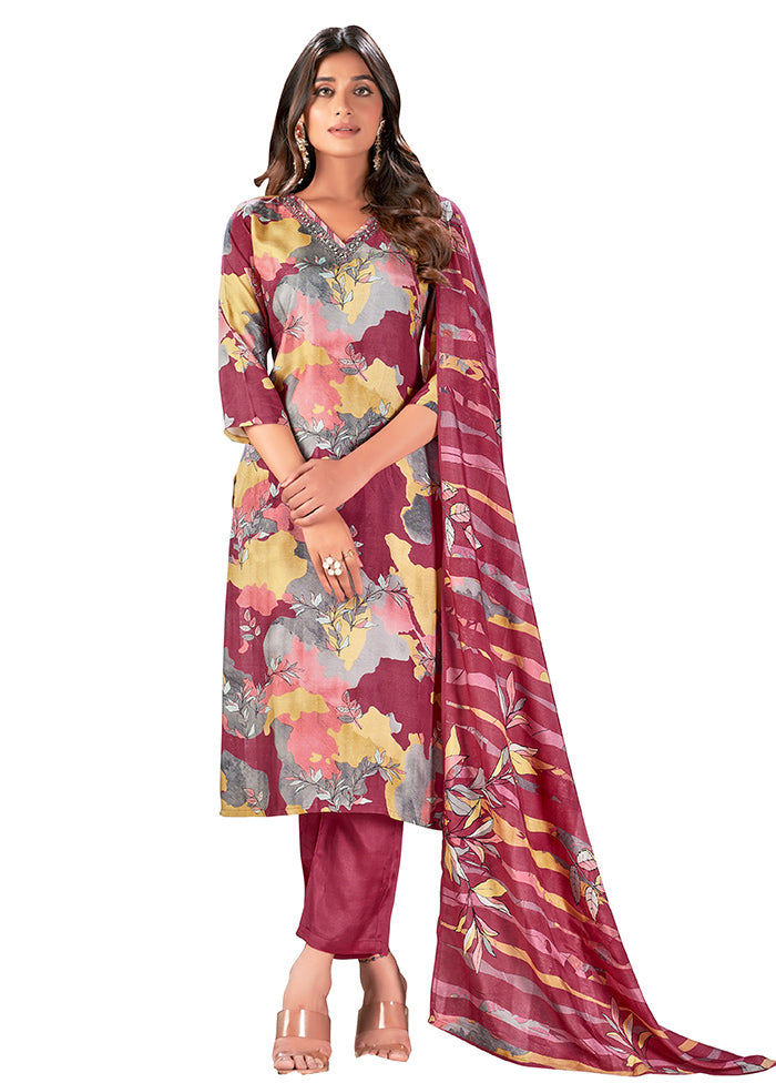 2 Pc Wine Readymade Silk Kurti Set