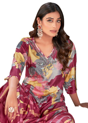 2 Pc Wine Readymade Silk Kurti Set