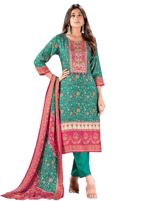 2 Pc Teal Readymade Silk Kurti Set