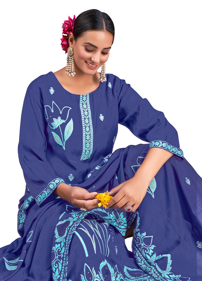 2 Pc Blue Readymade Viscose Kurti Set