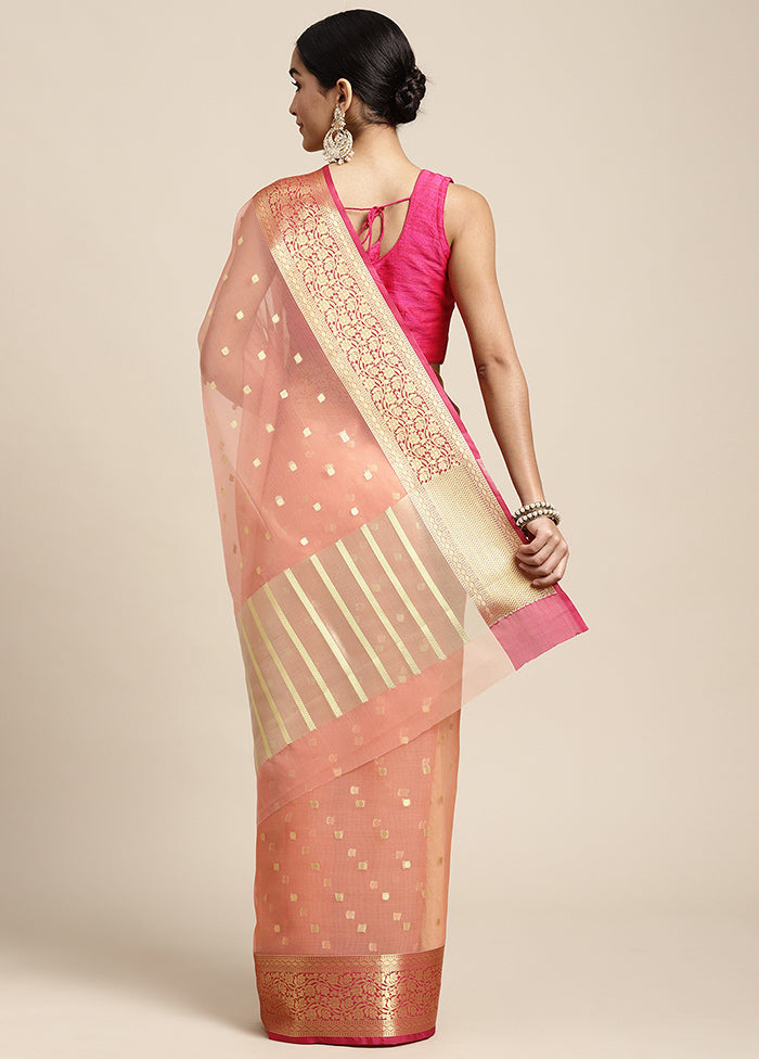 Peach Dupion Silk Saree With Blouse Piece