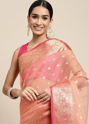 Peach Dupion Silk Saree With Blouse Piece