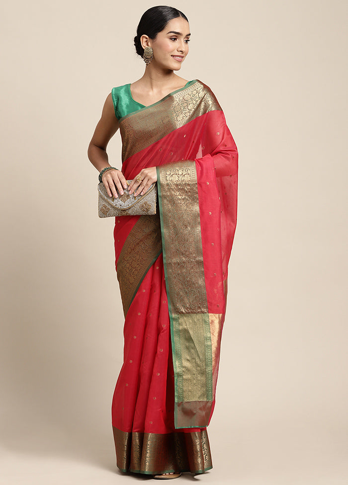 Red Dupion Silk Saree With Blouse Piece