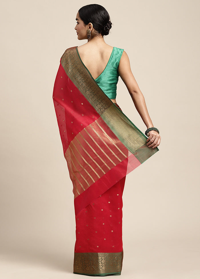 Red Dupion Silk Saree With Blouse Piece