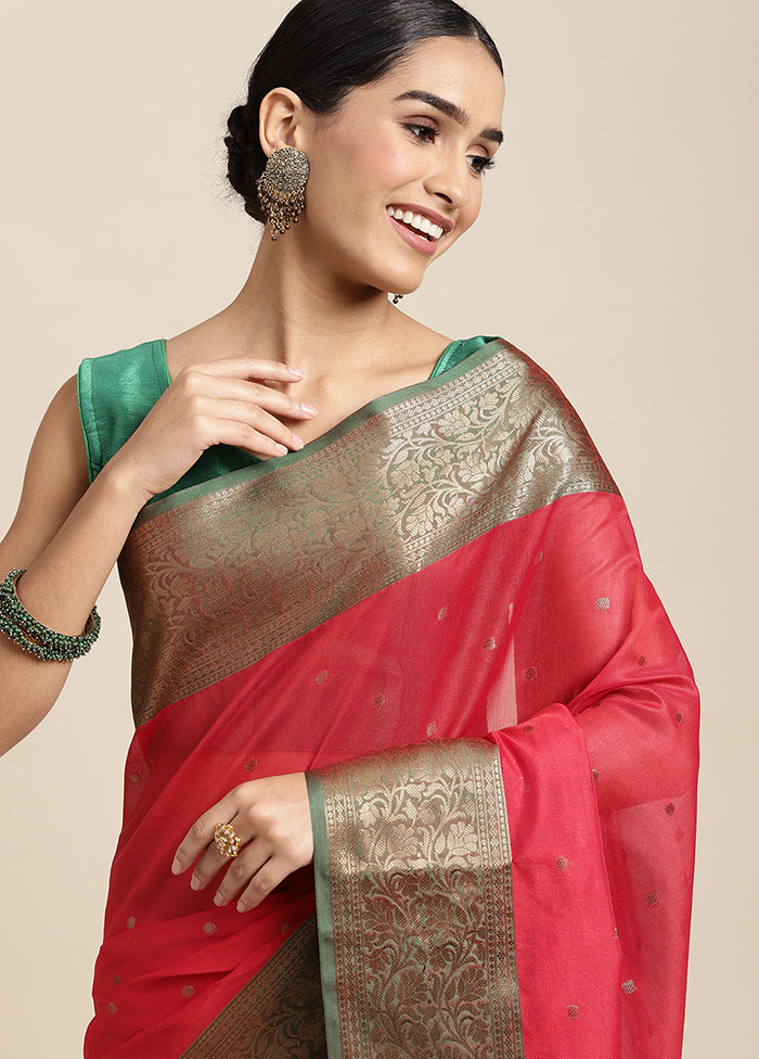 Red Dupion Silk Saree With Blouse Piece