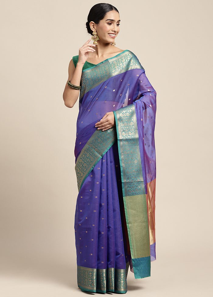 Blue Dupion Silk Saree With Blouse Piece