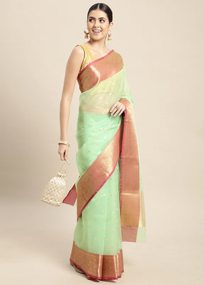 Green Dupion Silk Saree With Blouse Piece