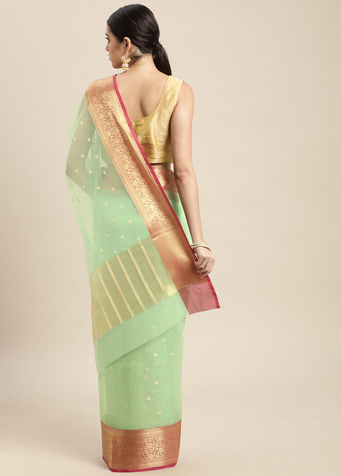 Green Dupion Silk Saree With Blouse Piece