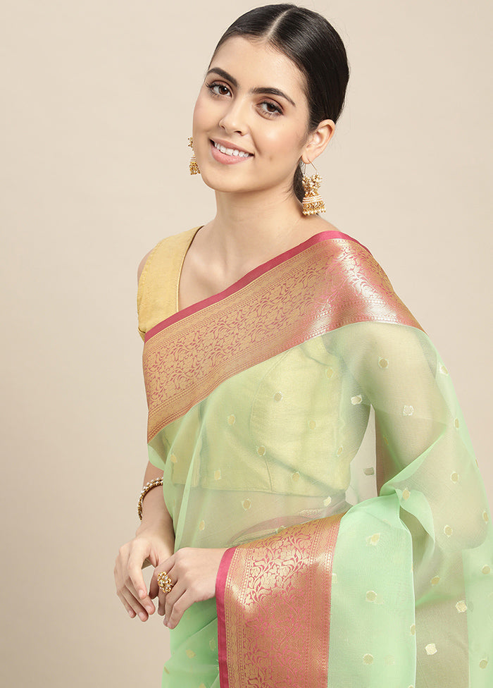 Green Dupion Silk Saree With Blouse Piece