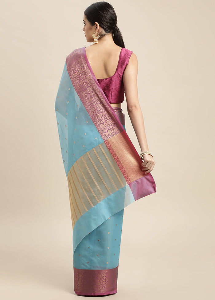 Blue Dupion Silk Saree With Blouse Piece