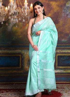 Sky Blue Linen Silk Saree With Blouse Piece