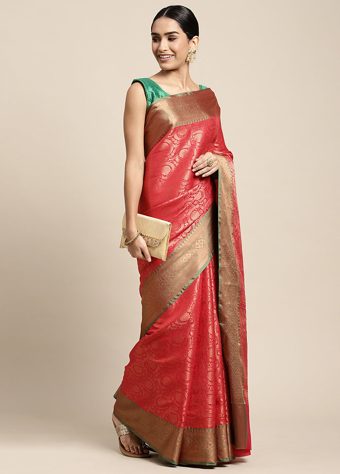 Red Dupion Silk Saree With Blouse Piece