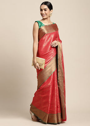 Red Dupion Silk Saree With Blouse Piece