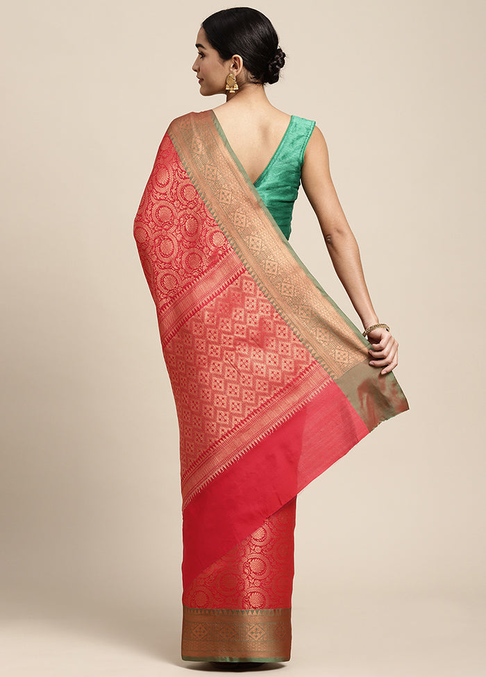 Red Dupion Silk Saree With Blouse Piece