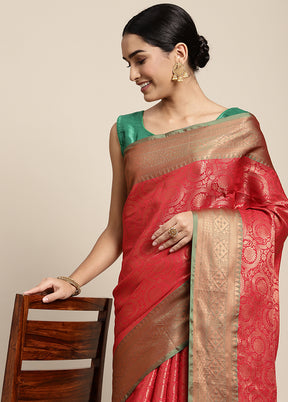 Red Dupion Silk Saree With Blouse Piece