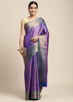 Purple Dupion Silk Saree With Blouse Piece