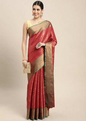 Maroon Dupion Silk Saree With Blouse Piece