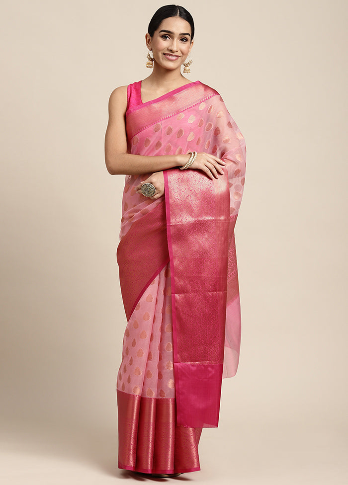 Peach Organza Saree With Blouse Piece