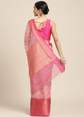 Peach Organza Saree With Blouse Piece