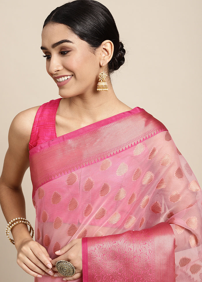 Peach Organza Saree With Blouse Piece