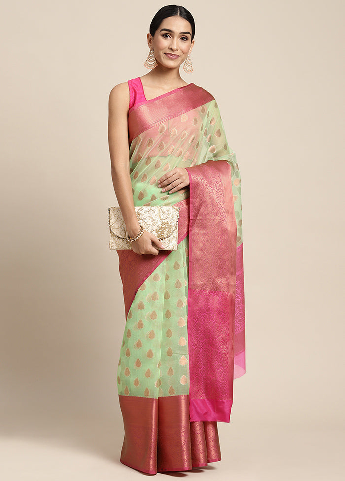 Green Organza Saree With Blouse Piece