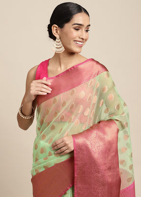 Green Organza Saree With Blouse Piece