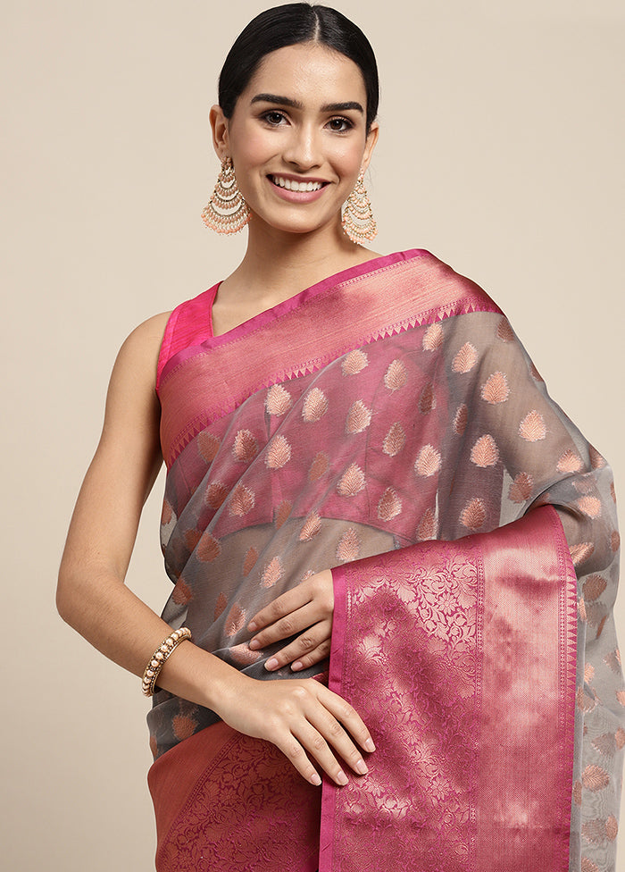 Grey Organza Saree With Blouse Piece