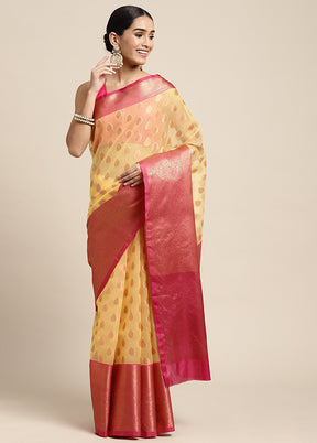 Yellow Organza Saree With Blouse Piece