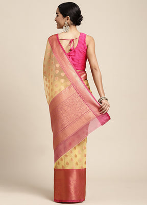 Yellow Organza Saree With Blouse Piece